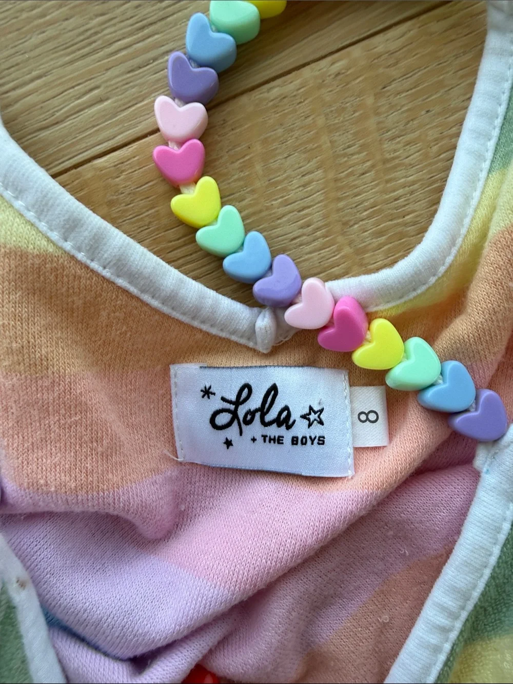 Lot of 2 Lola + The Boys Pastel Rainbow Heart-Trim Terry Rompers 💓🌈🦄